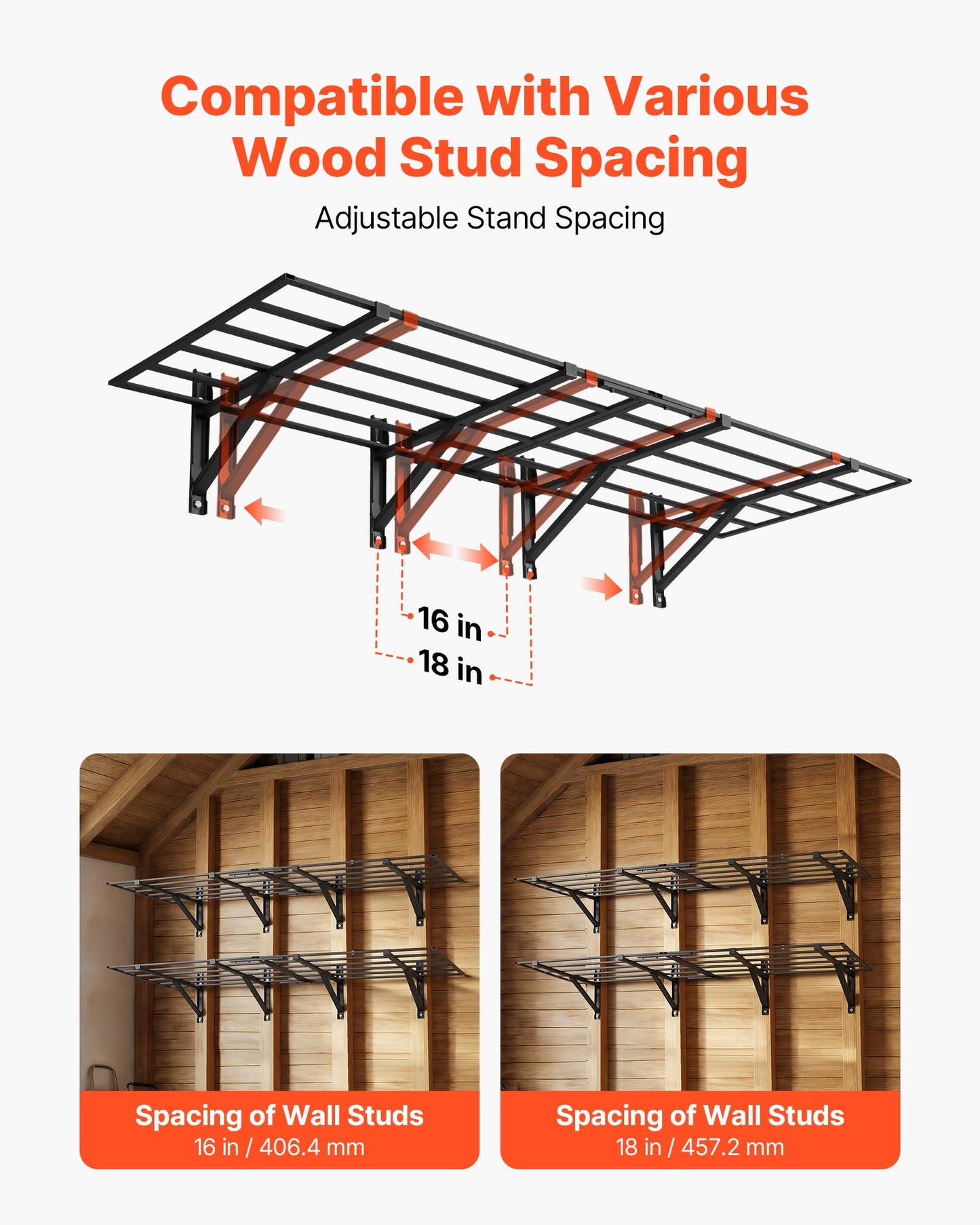 Heavy Duty Wall Garage Shelving Set - 2 Pack 24x72 Inch Steel Wall Mounted Storage Racks - Black