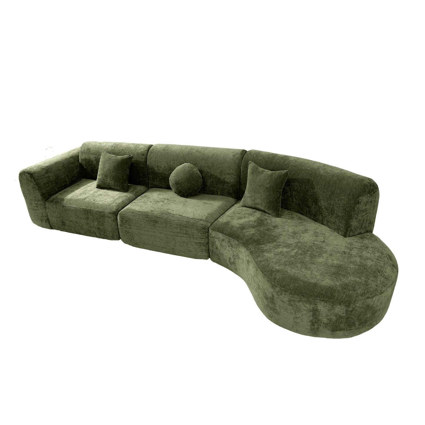 140" Curved Sectional Sofa with Chaise Lounge - Green