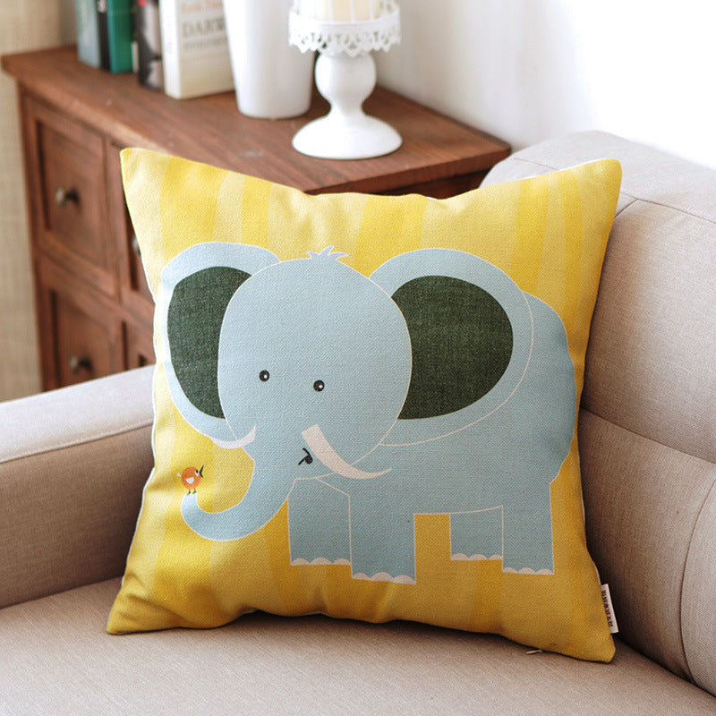 Cute Cotton and Linen Throw Pillow Cover | Childrens Animal Design Cushion