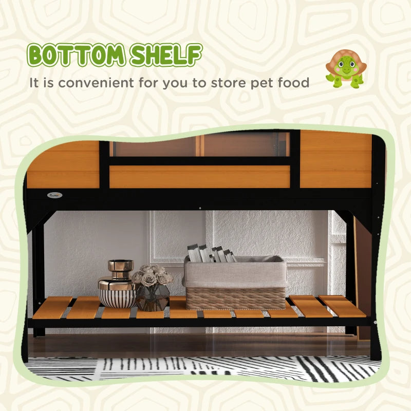 Pet Tortoise Enclosure with Adjustable Lamp Holder and Storage Shelf - Wooden Habitat for Reptiles