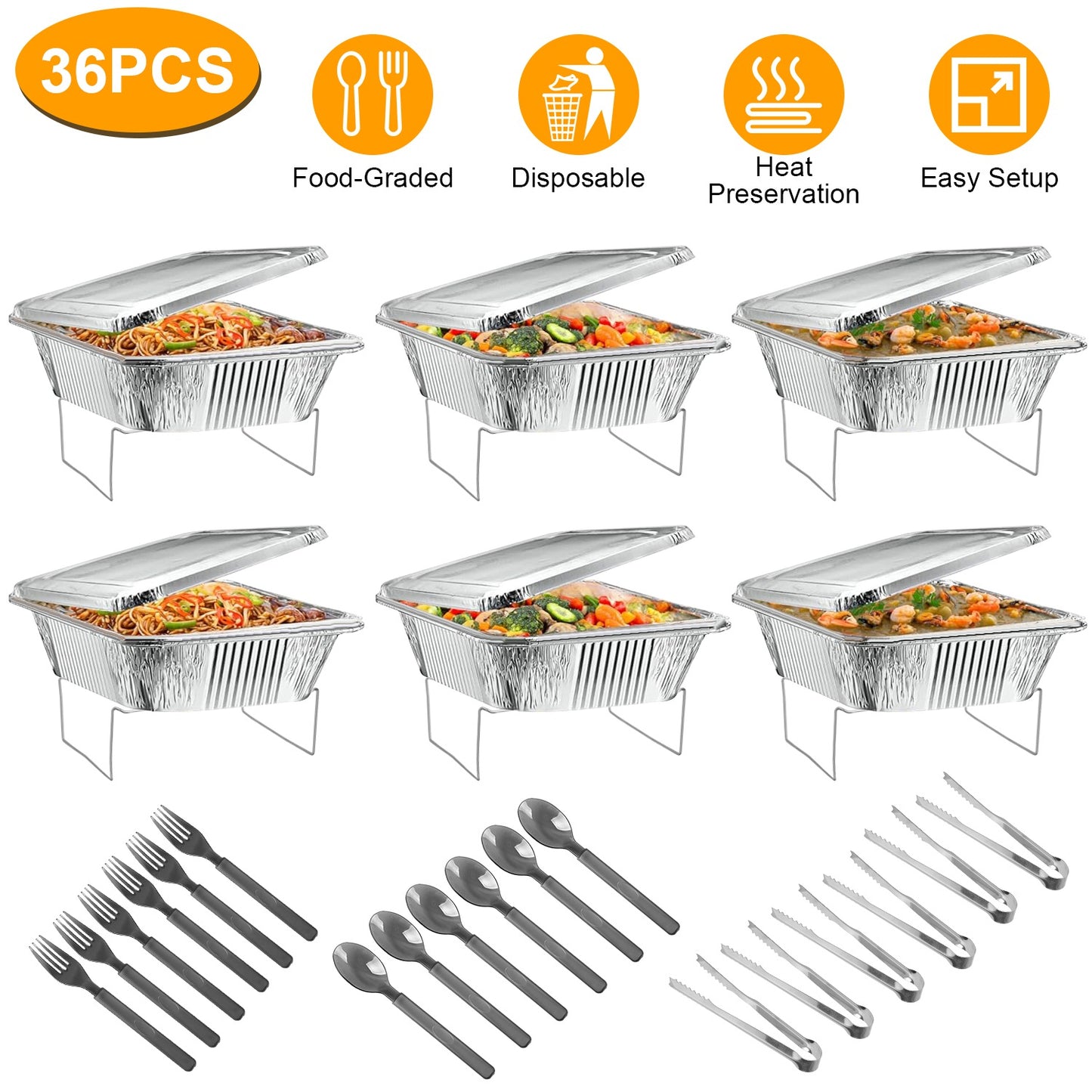 36-Piece Disposable Chafing Dish Set - Buffet Server with Utensils