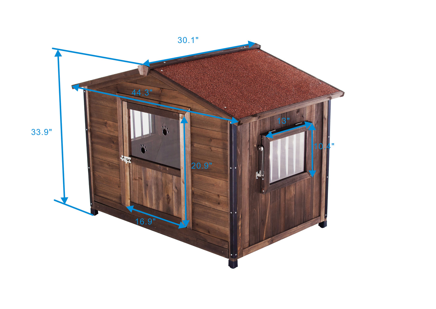 Outdoor Wooden Dog Kennel with Iron Frame and Waterproof Roof - Large