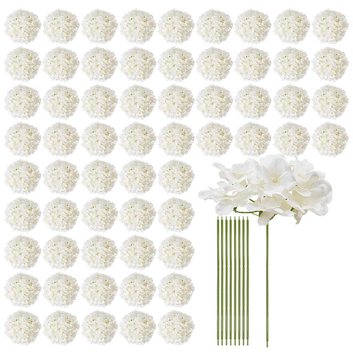 Artificial Hydrangea Flowers Bouquet - White, 65 Stems for Floral Arrangements