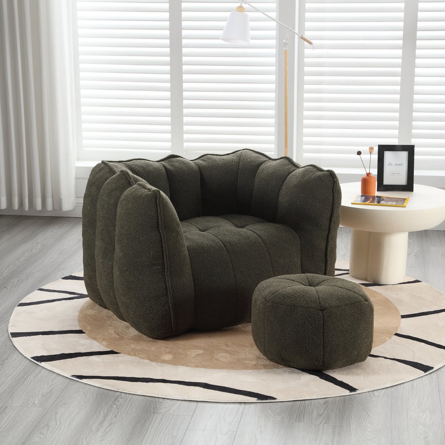 Soft Olive Green Bean Bag Chair with Foam Filler for Adults