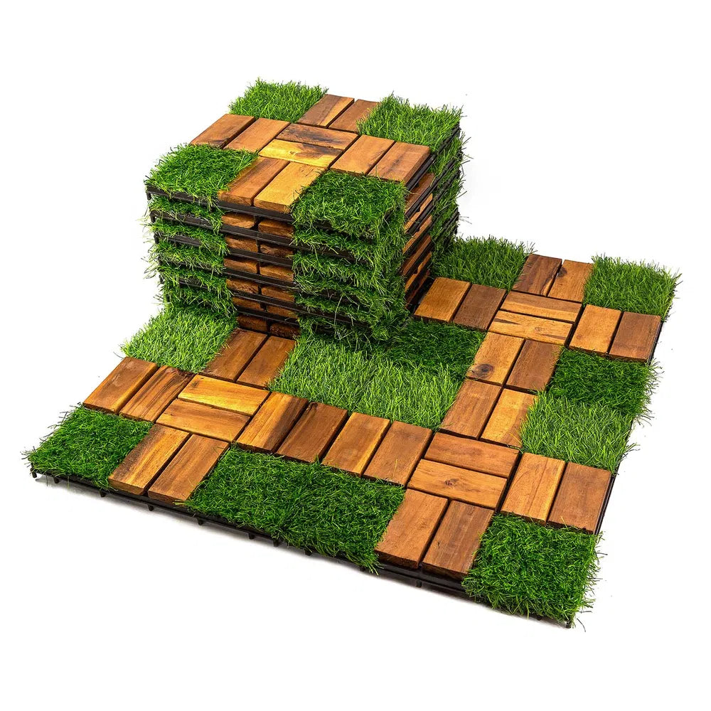 12x12 Inch Acacia Wood Modular Flooring - Easy to Install Home Renovation
