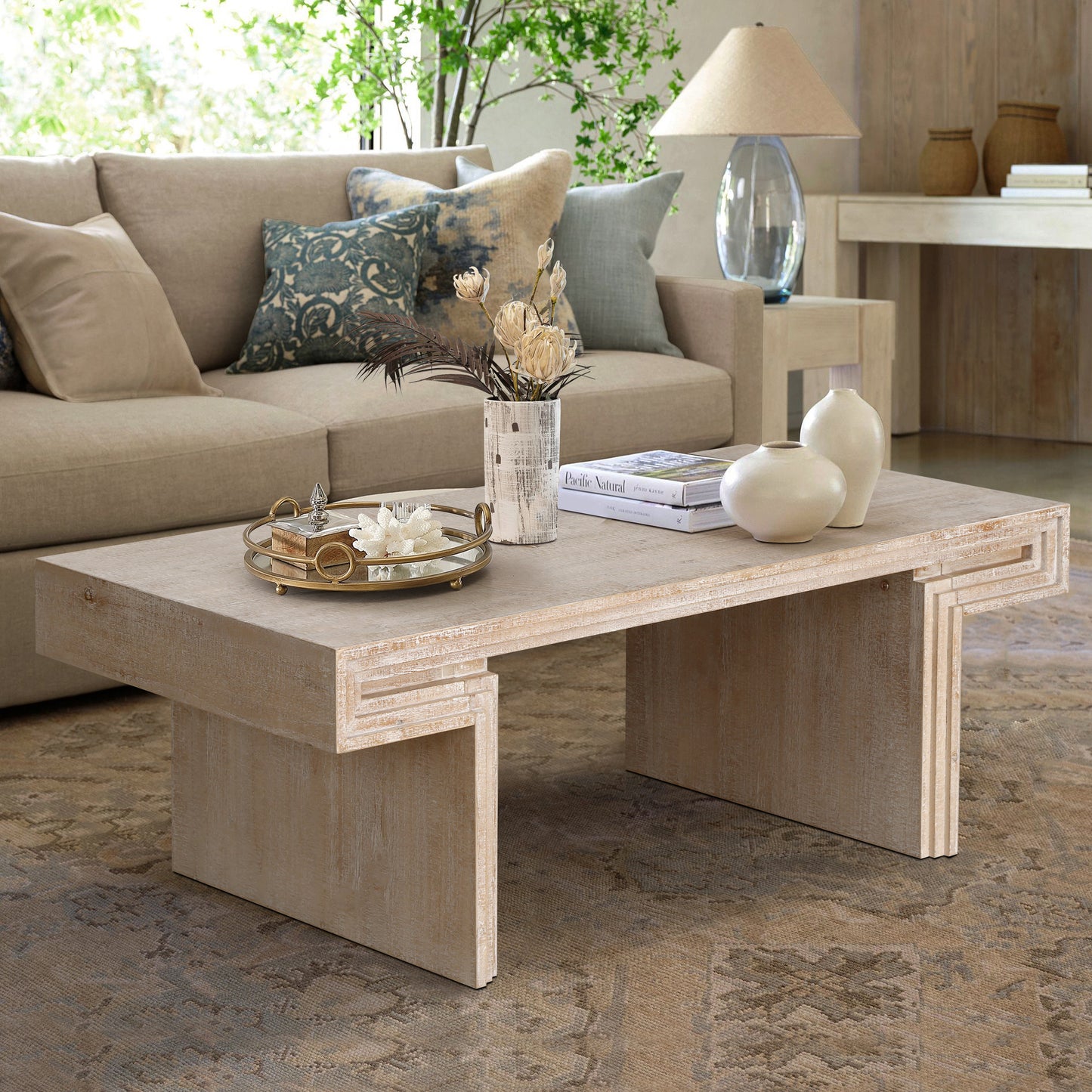 American Vintage Industrial Coffee Table - Double-Tier Antique Natural
