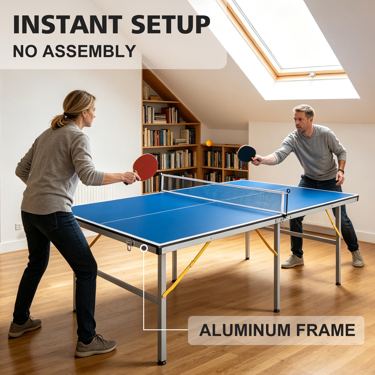 Mid-Size Foldable Table Tennis Table Set - Light Blue