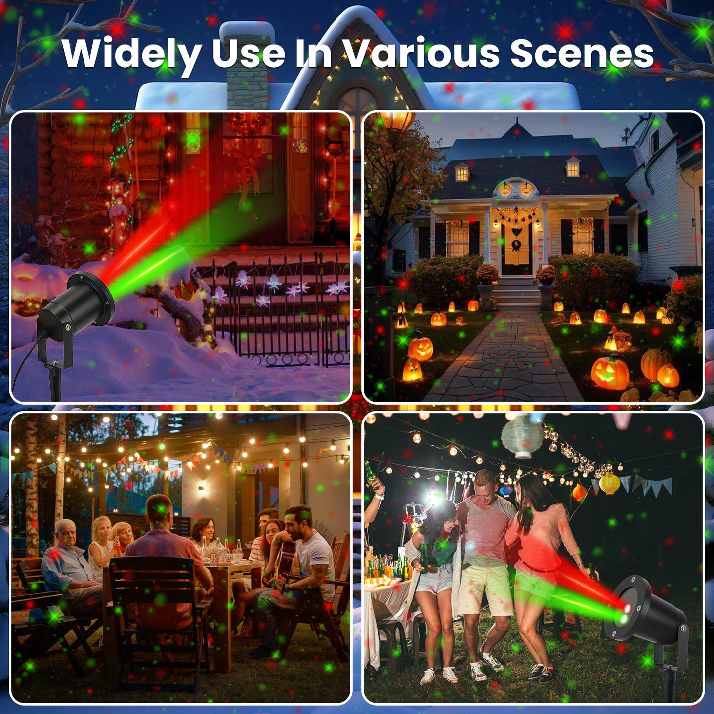 Outdoor Laser Projector Light - Red & Green - 3 Modes, IP44 Waterproof