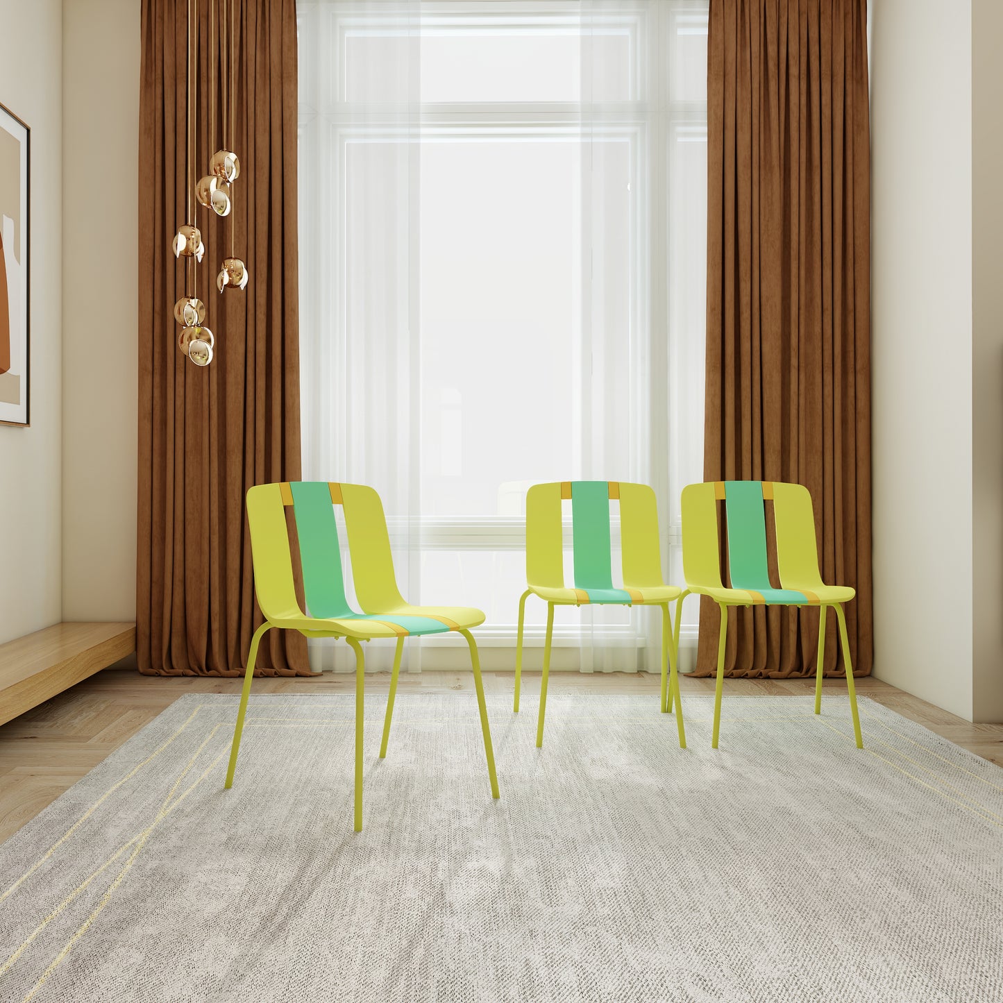 4-Pack Modern Striped Color Block Chairs - Indoor/Outdoor Seating