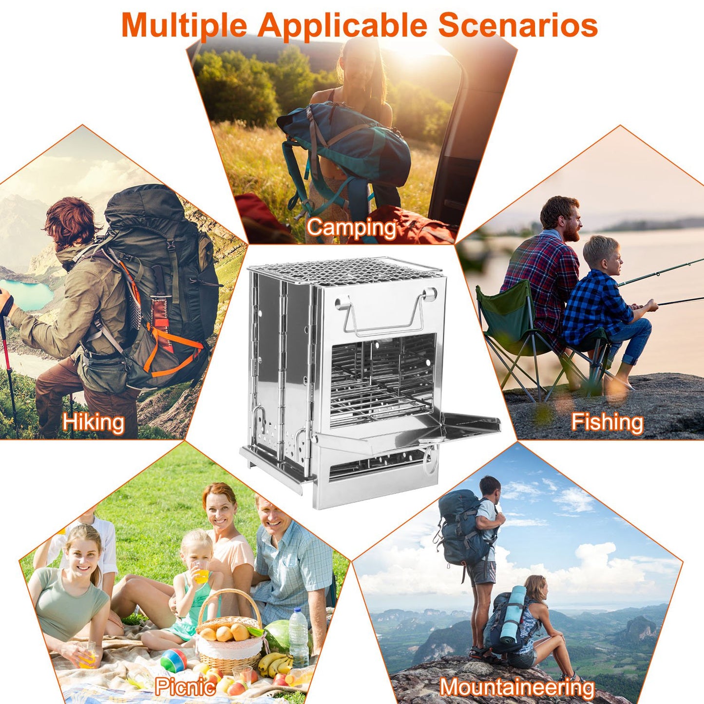 Portable Camping Stove - Folding Charcoal Cooker with Carry Bag