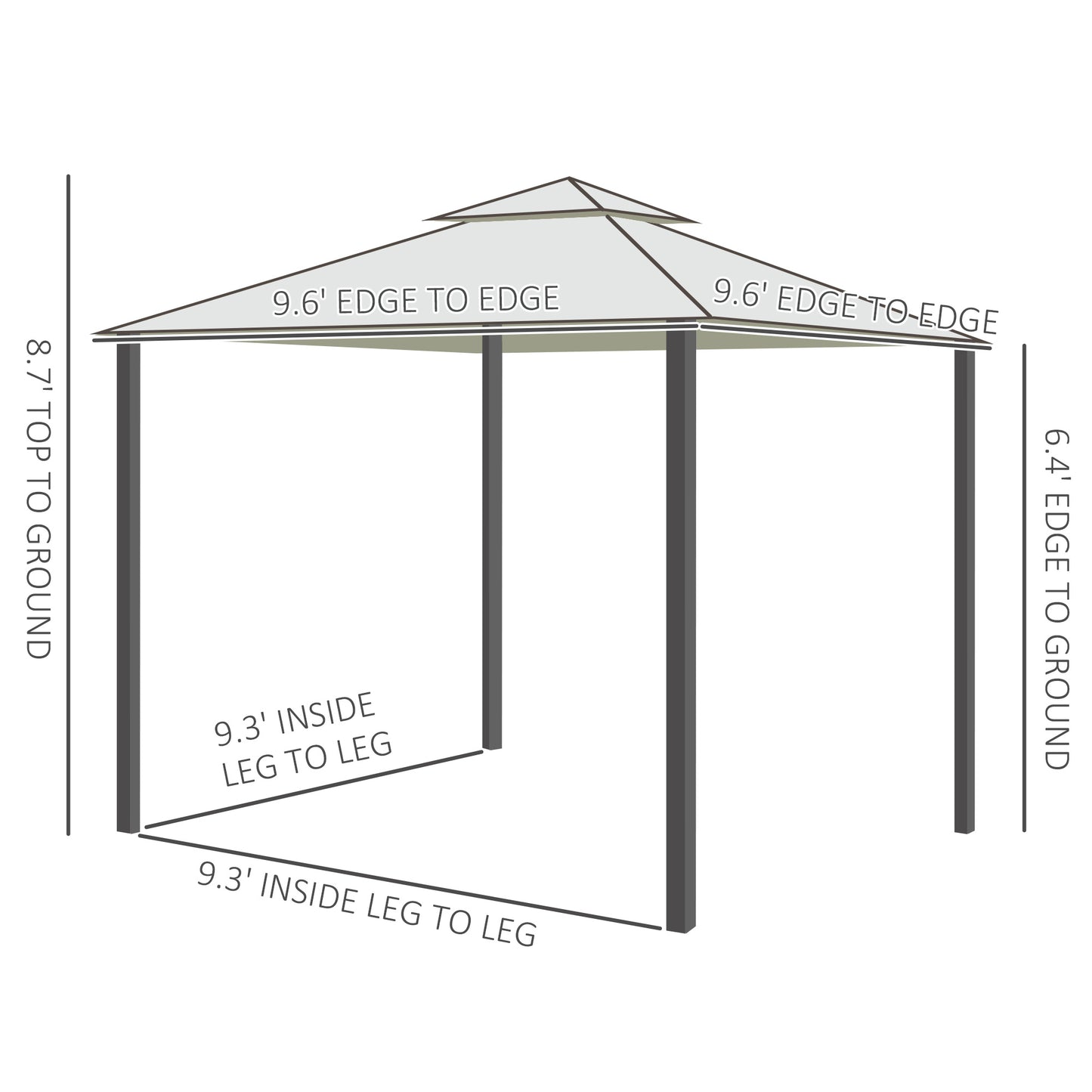 9.6ft x 9.6ft Outdoor Patio Gazebo with 2-Tier Canopy & Netting