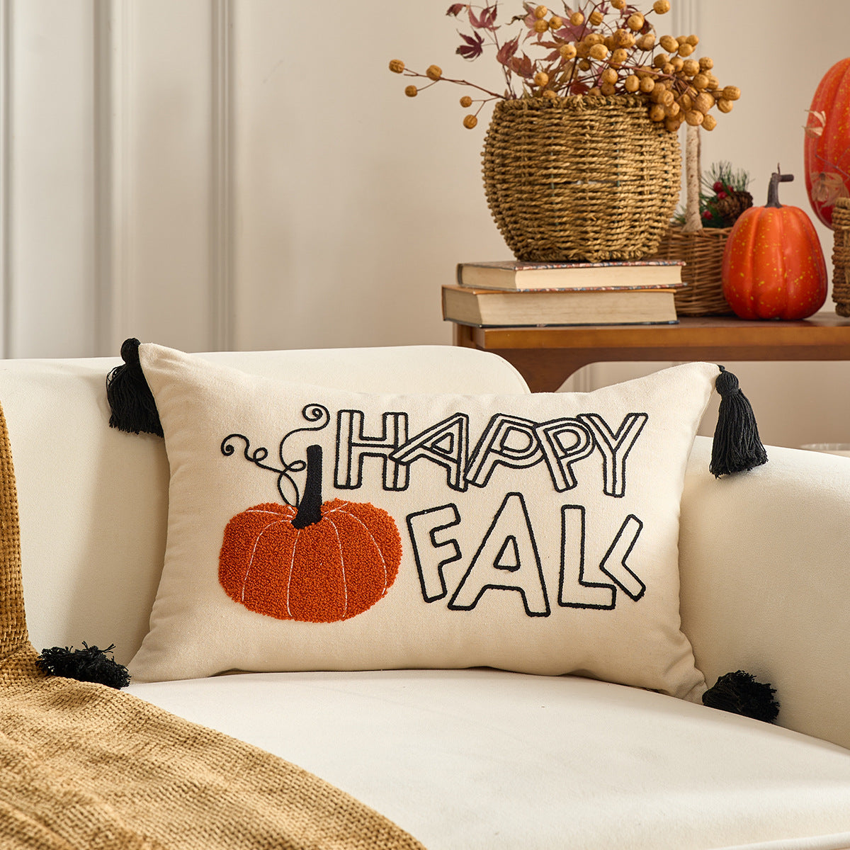 Autumn Maple Leaf Pumpkin Pillow Cover for Sofa & Living Room Decor