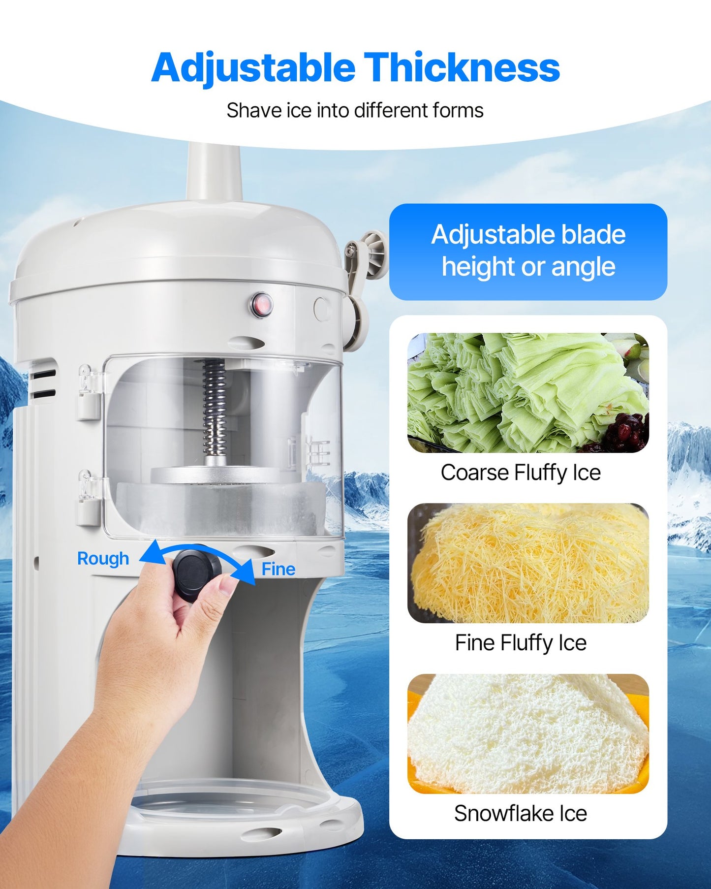 Commercial Fluffy Ice Shaver Machine 220LBS/H Electric Ice Crusher White
