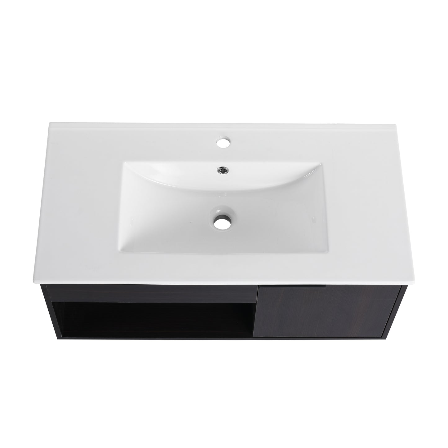 36" Wall-Mounted Bathroom Vanity with Ceramic Sink - Dark Oak