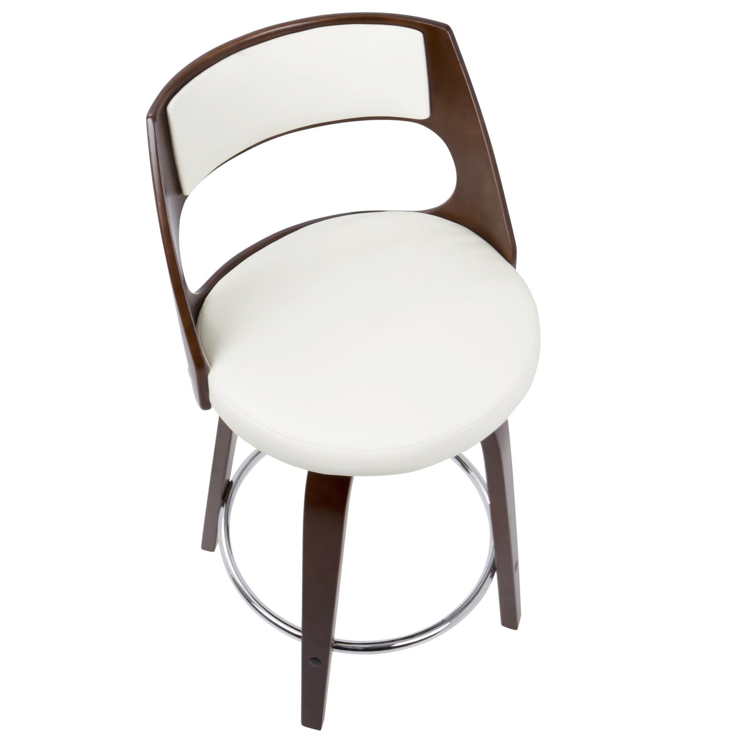 Mid-Century Modern Swivel Counter Stool Set of 2 - Cherry & White Faux Leather
