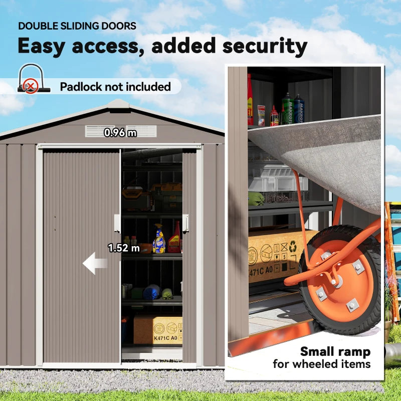 Outdoor Metal Storage Shed 7x4 ft with Foundation Kit, Lockable Doors, Ventilation, Gray