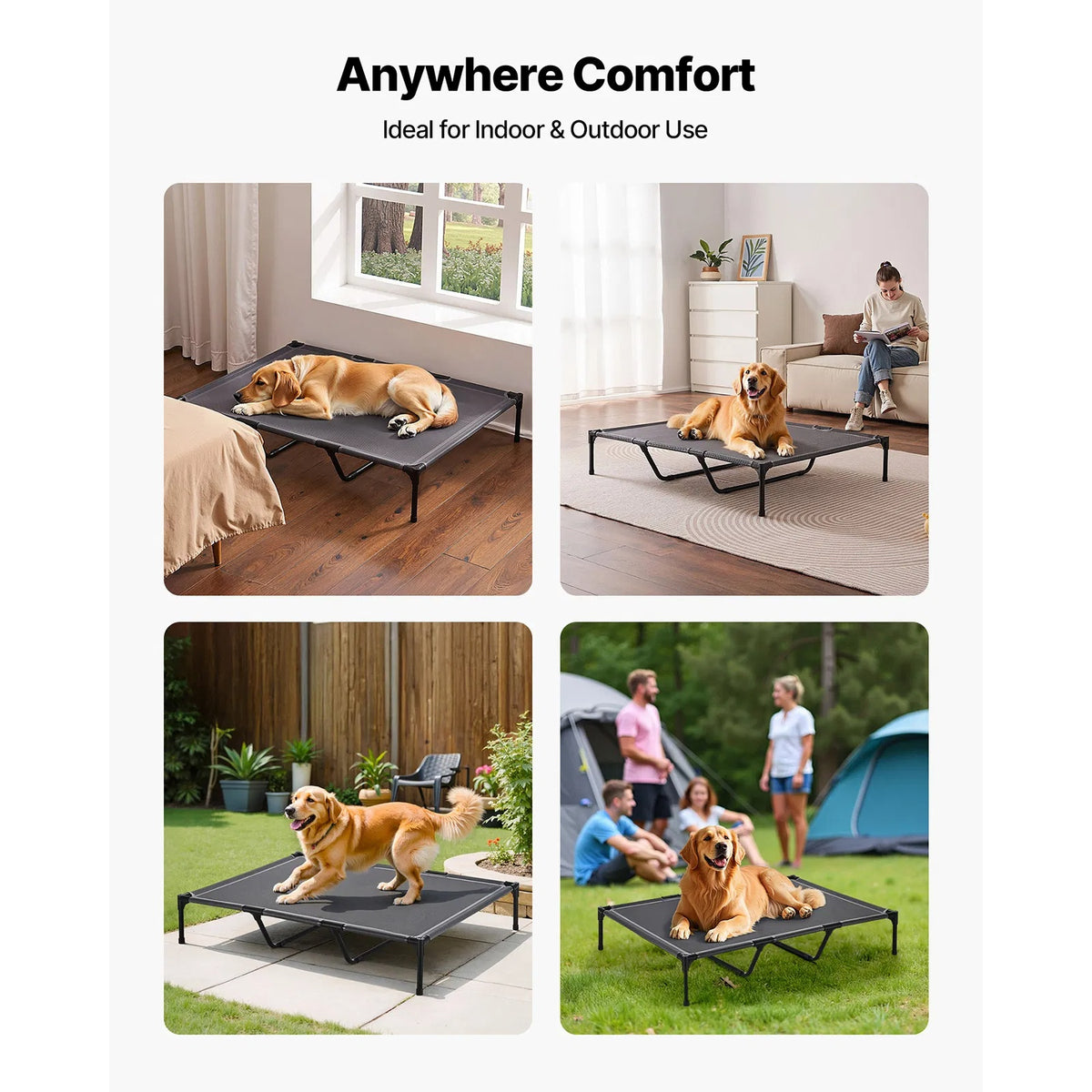 Large Elevated Dog Bed with Steel Frame & Breathable Mesh - Indoor & Outdoor