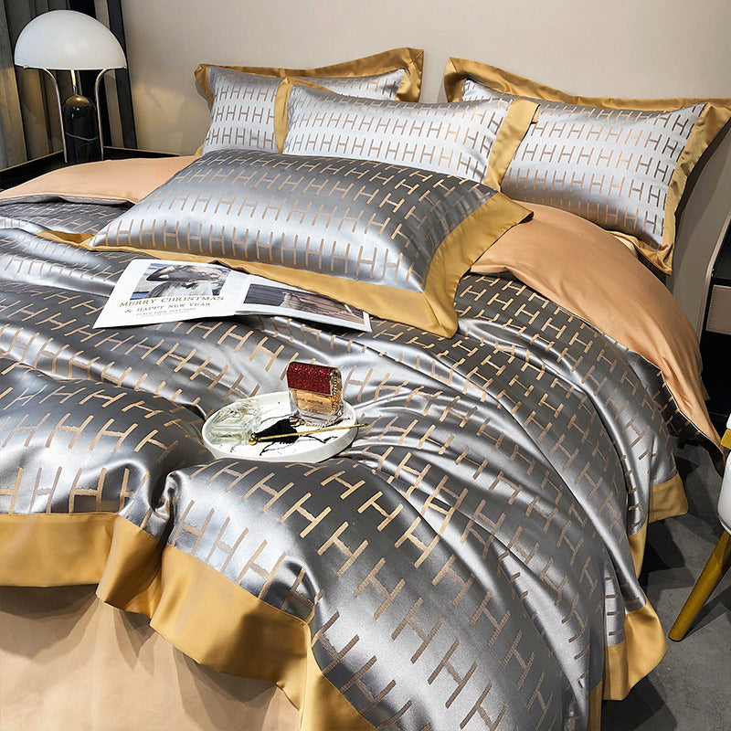 European Style Blended Silk Cotton Bedding Set - Four-Piece Quilt Cover & Sheets