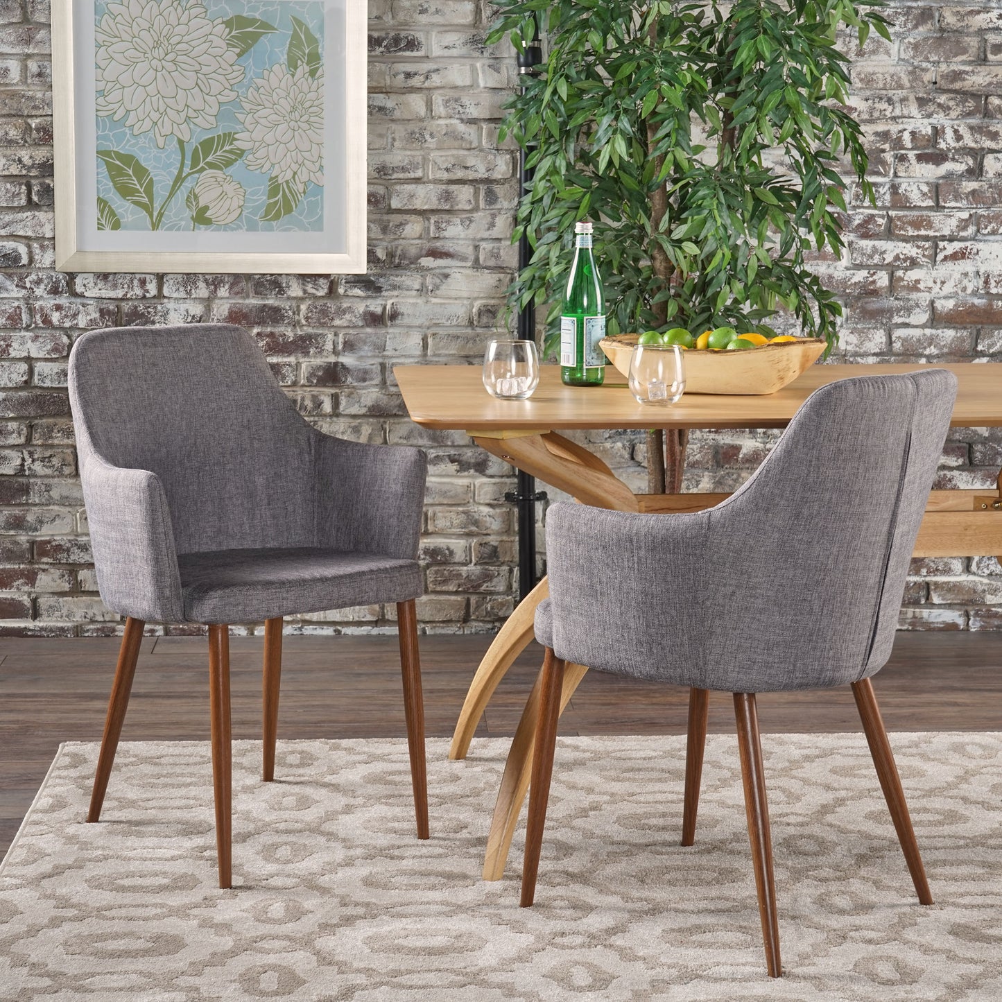 Mid Century Modern Fabric Upholstered Dining Chairs Armchairs, Set Of