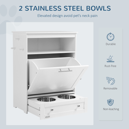 Pet Feeding Station Locker with Bowls & Storage - White