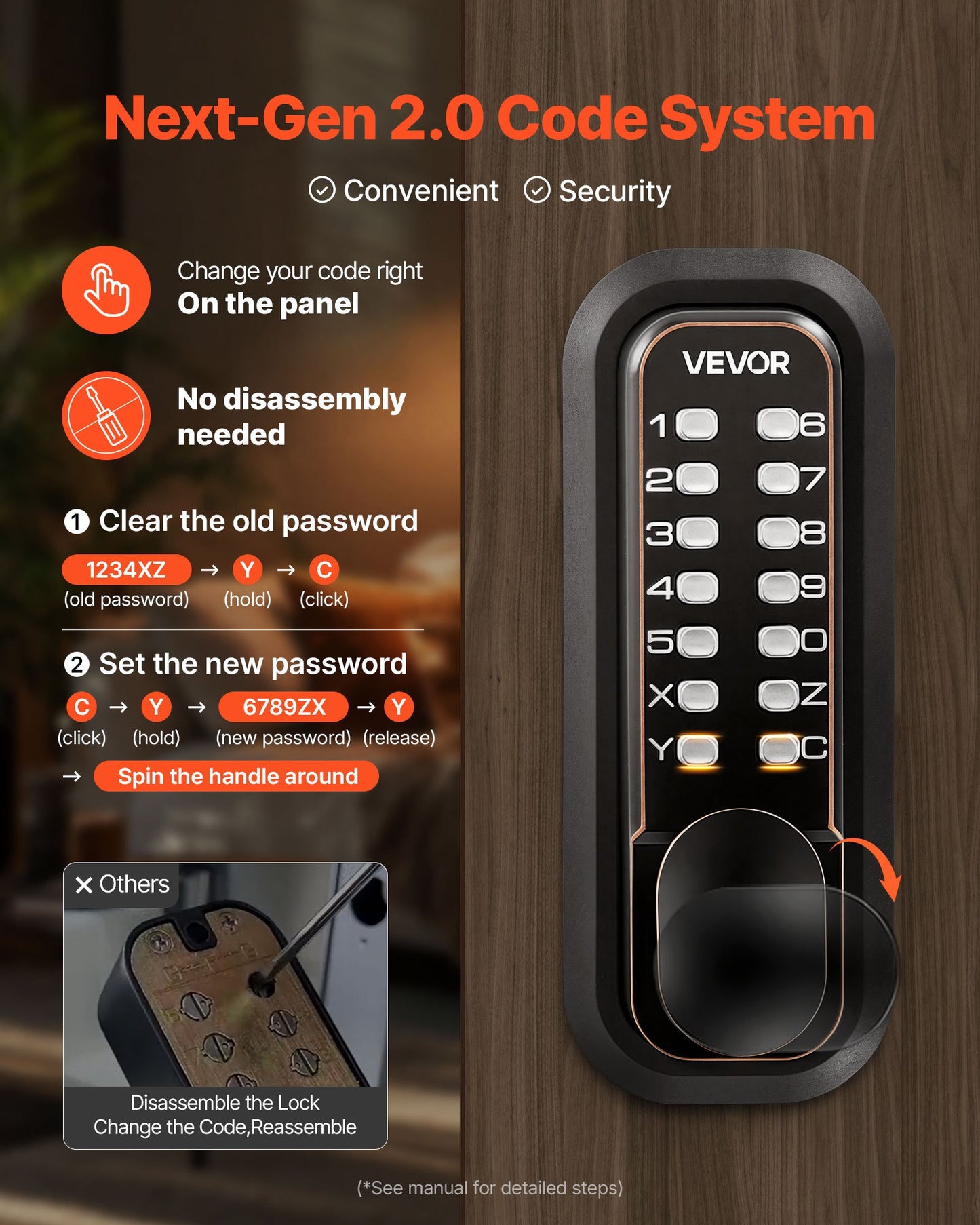 Mechanical Keyless Door Lock with 4-7 Digit Code – Double-Sided Push Button, Auto Locking, Oil-Rubbed Bronze, Black