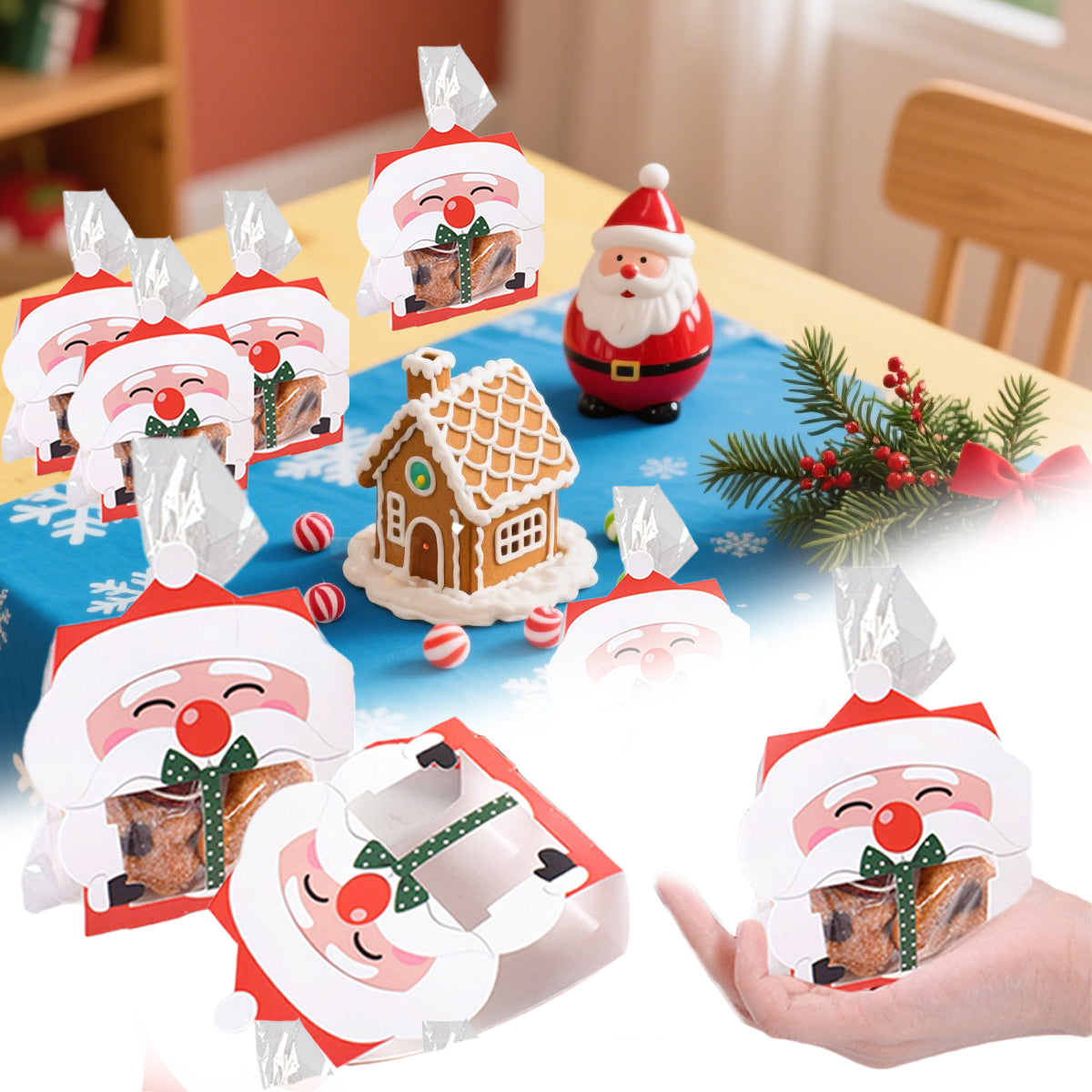 Christmas Gift Boxes with Transparent Bags - 8 Pack