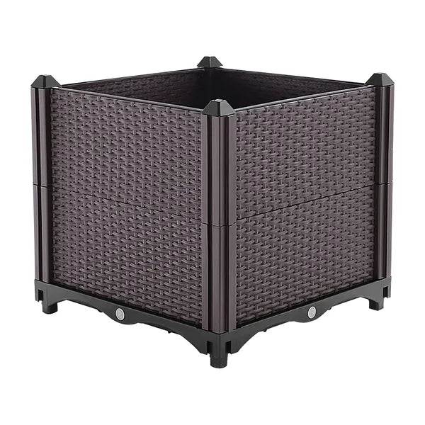 Self-Watering Raised Garden Bed with Water Tray - Rectangle Planter for Flowers Vegetables Herbs
