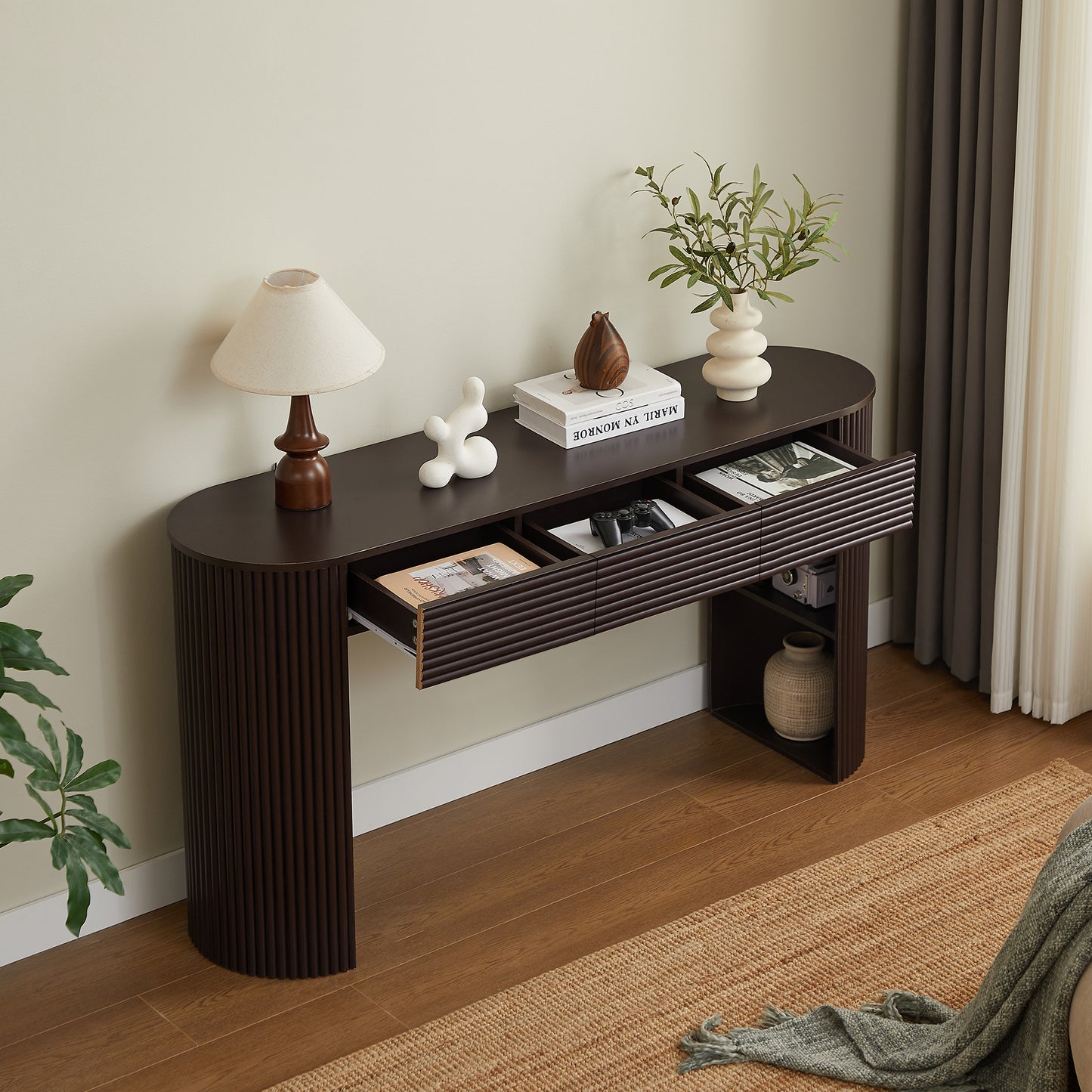 Retro Console Table with Storage - 3 Drawers, Espresso