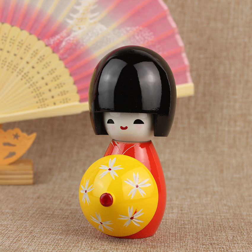 Japanese-Style Kimono Doll for Sushi Restaurant Decor - Handmade Wooden Figurine
