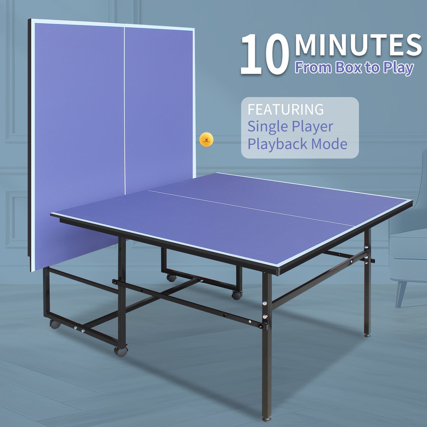 Mid-Size Foldable Blue Table Tennis Set - Includes Paddles & Balls