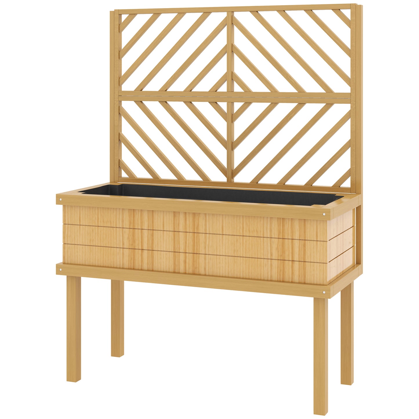 Wooden Garden Planter with Trellis for Climbing Plants, Raised Bed, Natural Finish