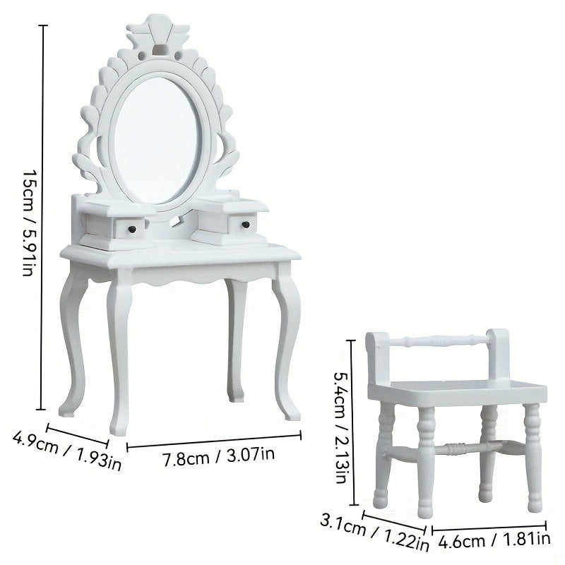 Dressing Table with Stool and Mirror - Mini Furniture for Bedroom
