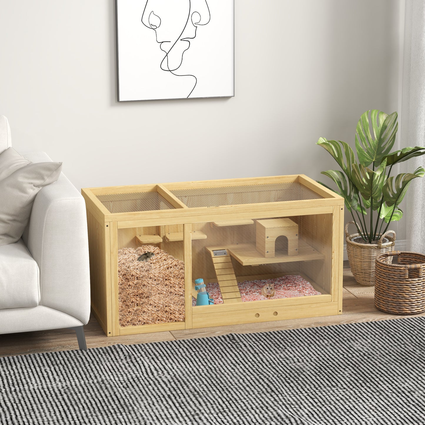 Large Wooden Hamster Cage with Pull-Out Tray & Multi-Level Accessories