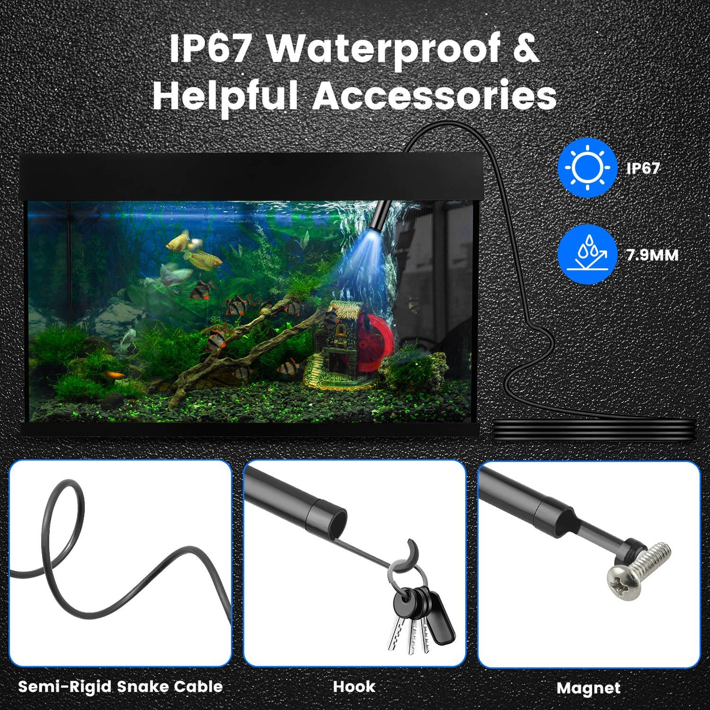 Endoscope Camera 1920P HD Waterproof Inspection Borescope with Dual Lenses & App Control