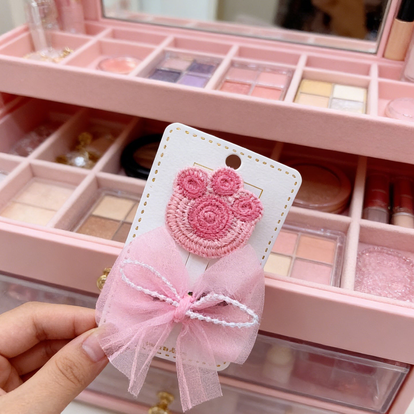 Paw Bow Hairpin Set - Pink