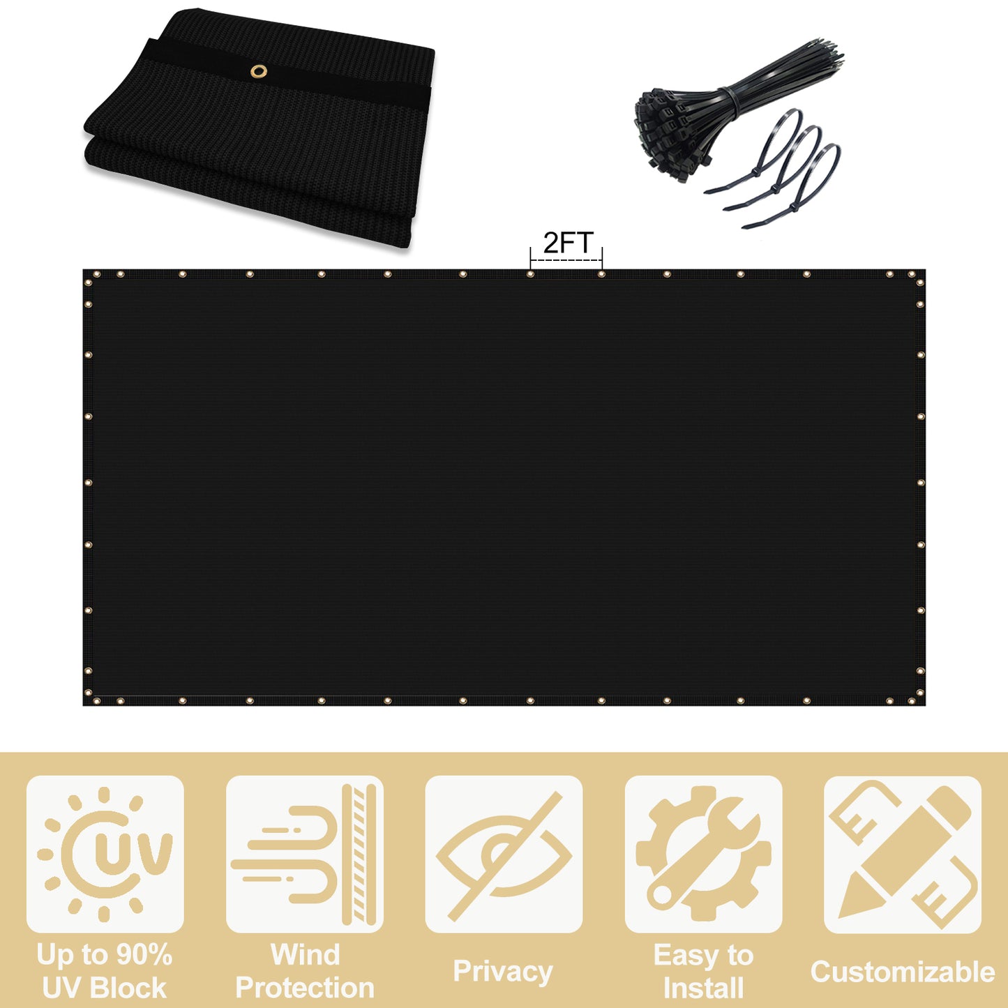 4x50ft Outdoor Privacy Fence Screen HDPE Sun-Resistant Garden Barrier - Dark Grey Black Green Brown