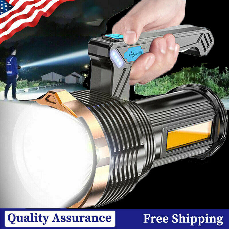 Rechargeable COB LED Torch Flashlight Spotlight Camping Work Light - Black