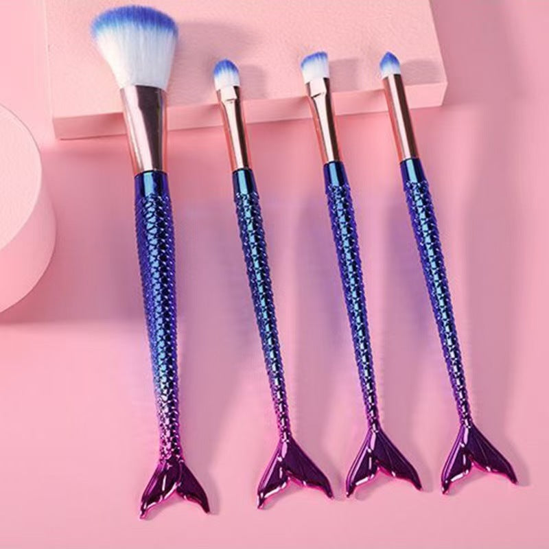 4-Piece Portable Mermaid Gradient Eye Makeup Brush Set for Precise Application