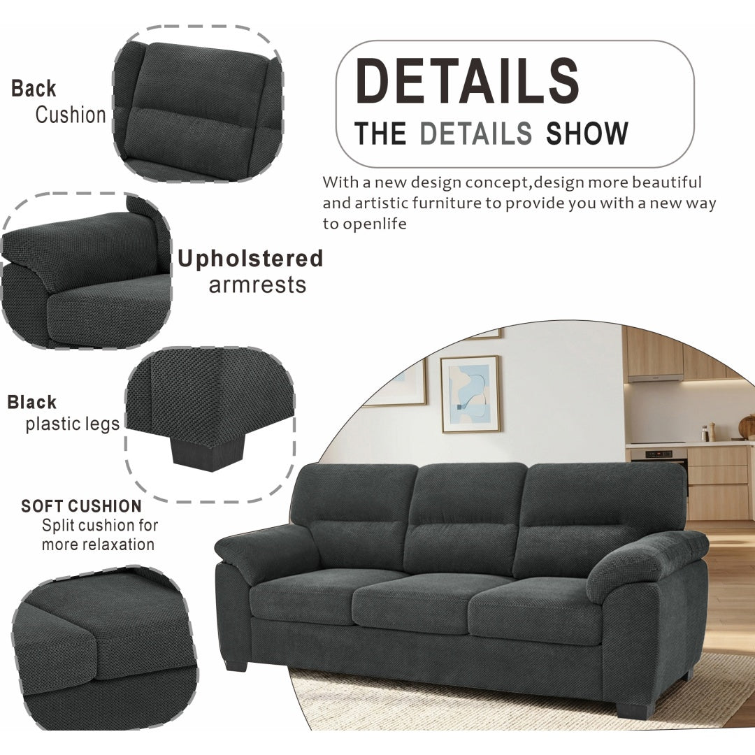 Modern Dark Gray 3-Seater Sofa - Comfortable Upholstered Couch