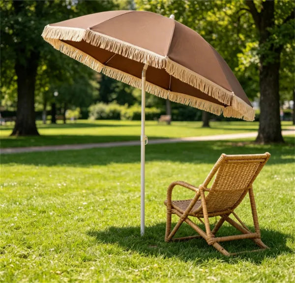 7 FT Boho Patio Umbrella with Adjustable Tilt & Fringe Tassel