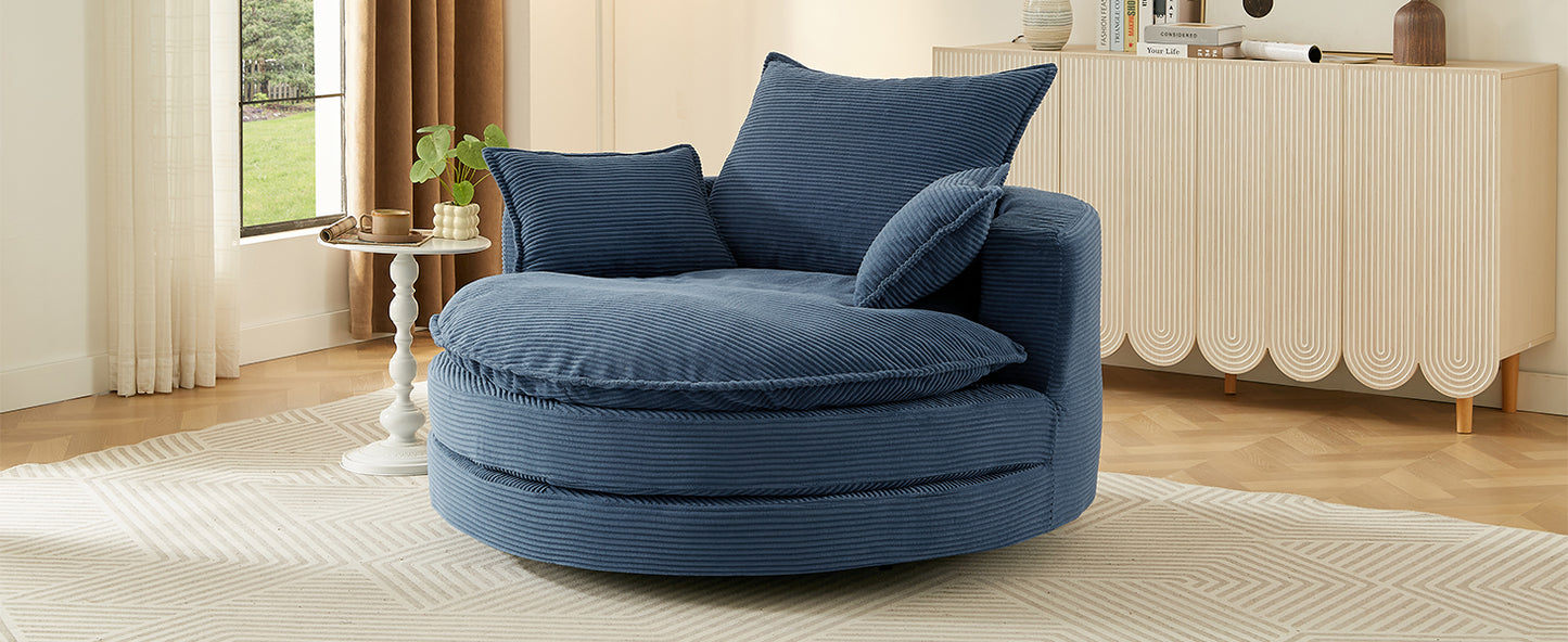 360° Swivel Accent Chair with Dual-Layer Cushion - Blue