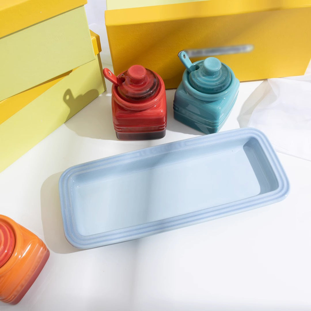 Ceramic Seasoning Jar Set with Spoon - Gift Box Condiment Bottles, Color Options
