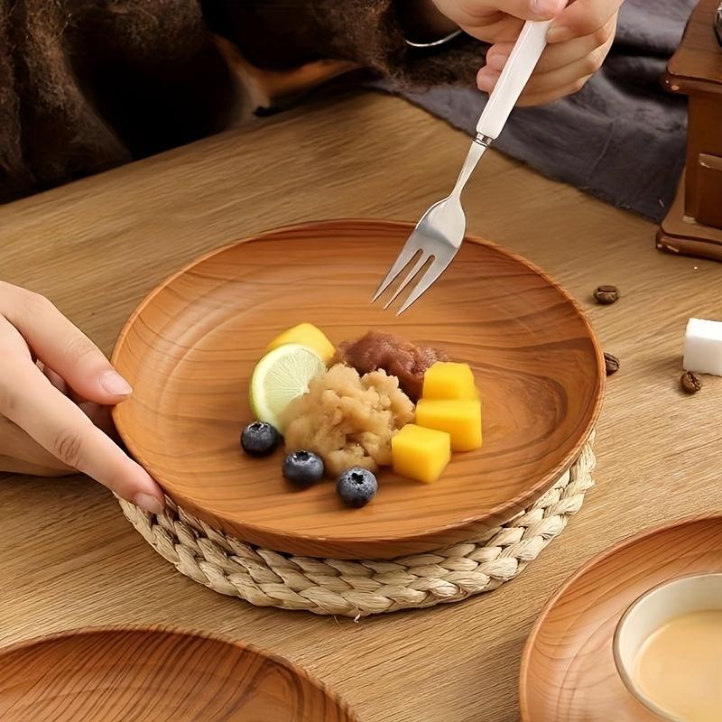 10 Creative Wood Grain Plastic Plates - Round Striped Design,