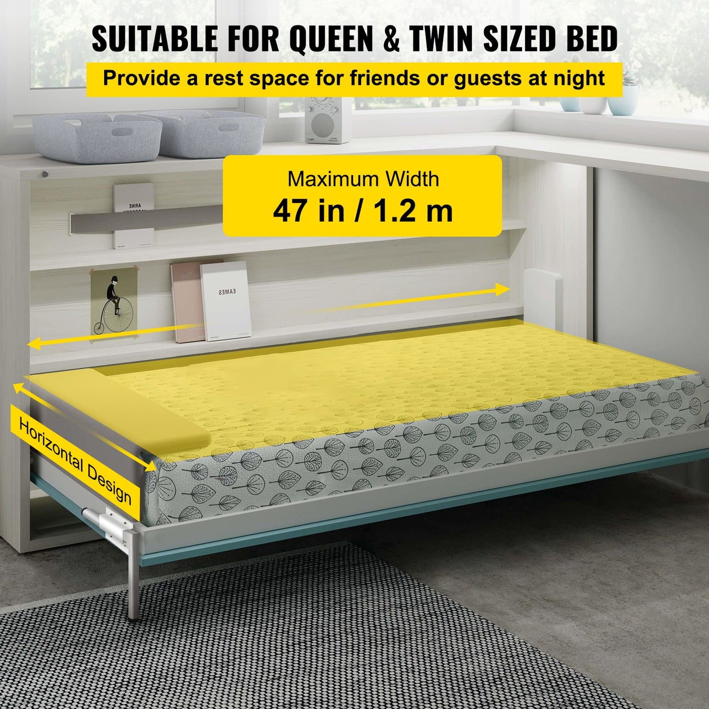 Heavy Duty Wall Bed Support Springs Kit for Queen & Twin Size Horizontal Murphy Bed - White