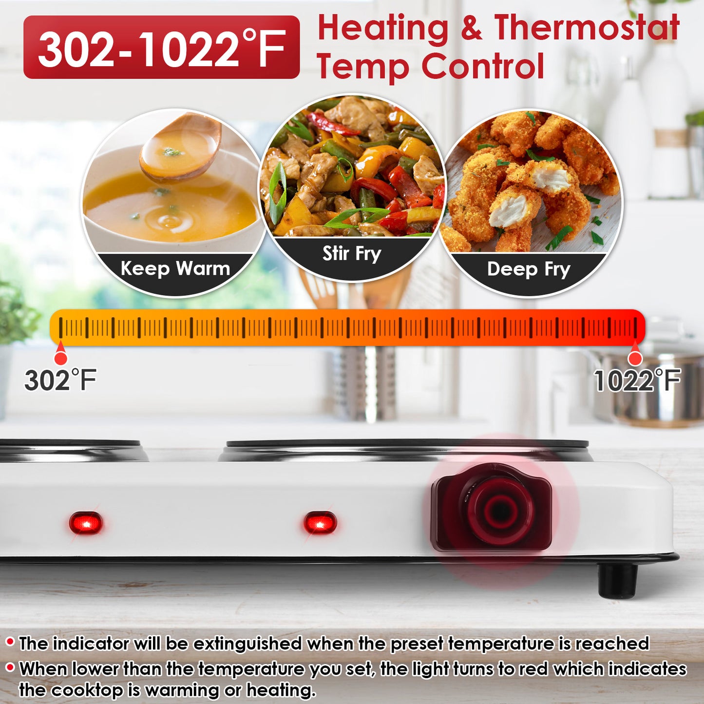 2000W Electric Infrared Dual Burner Hot Plate - Portable Cooking Stove