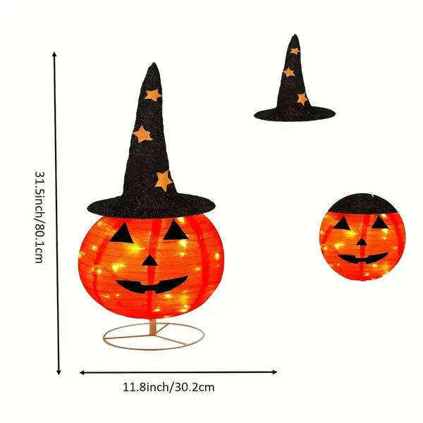Foldable Pumpkin Lights - Pre-Lit Jack-O'-Lantern with Starry Hat