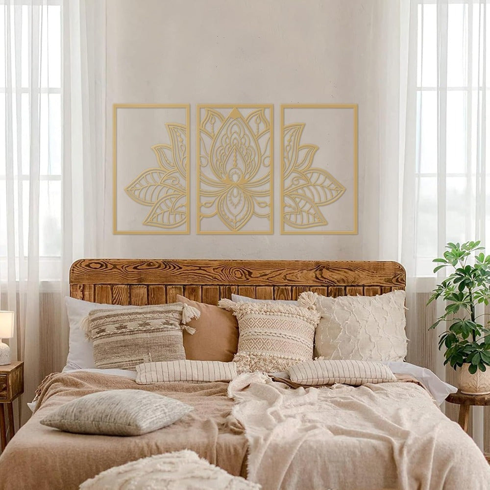 Golden Lotus Mandala Wall Art - Handmade Wrought Iron Decor