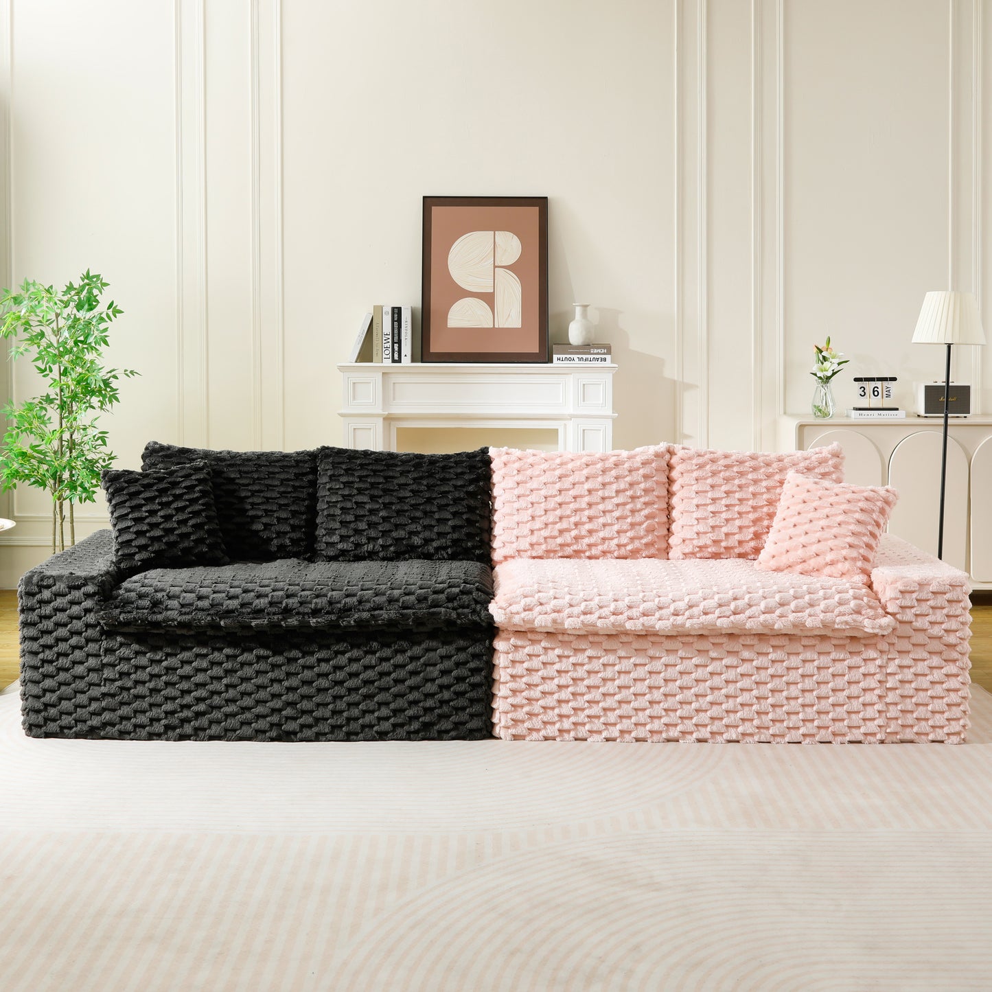 Luxury Color-Block Velvet Multifunctional Sofa - Pink & Black