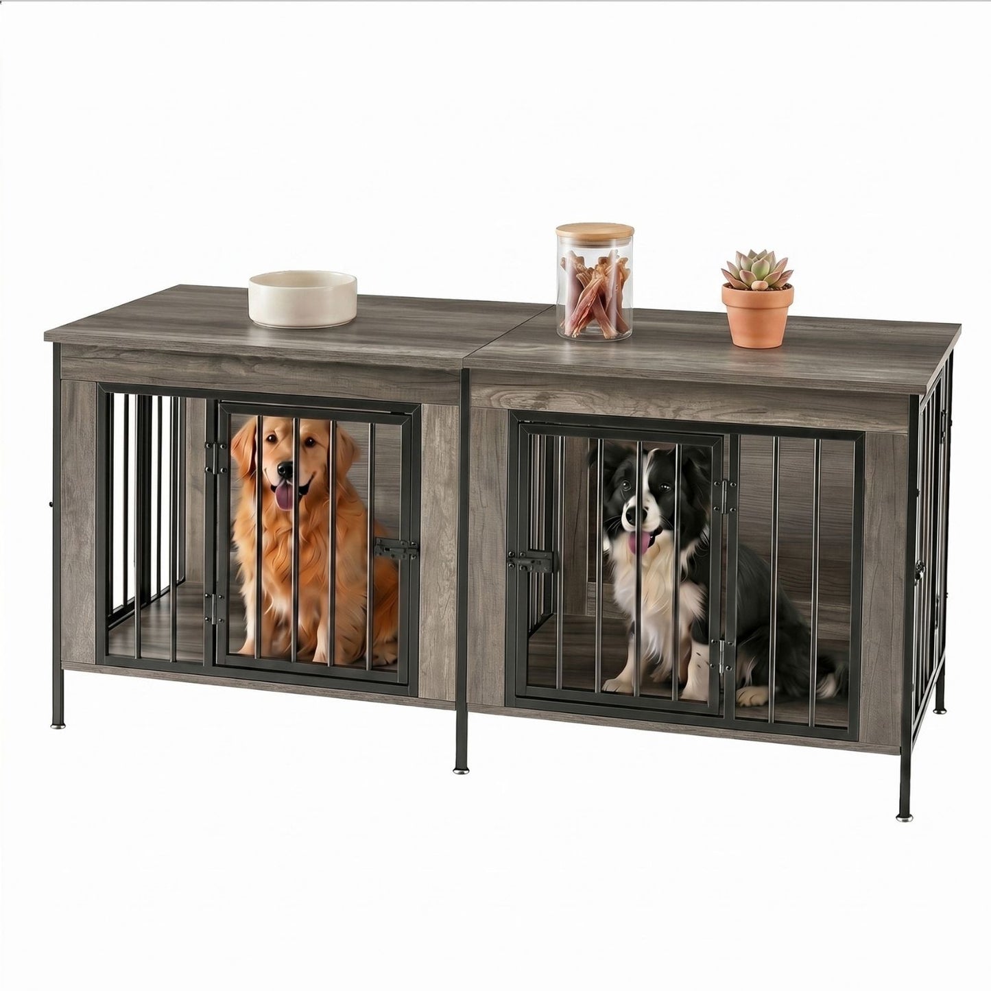 Double Dog Crate Furniture with Divider - Extra Large Pet Kennel