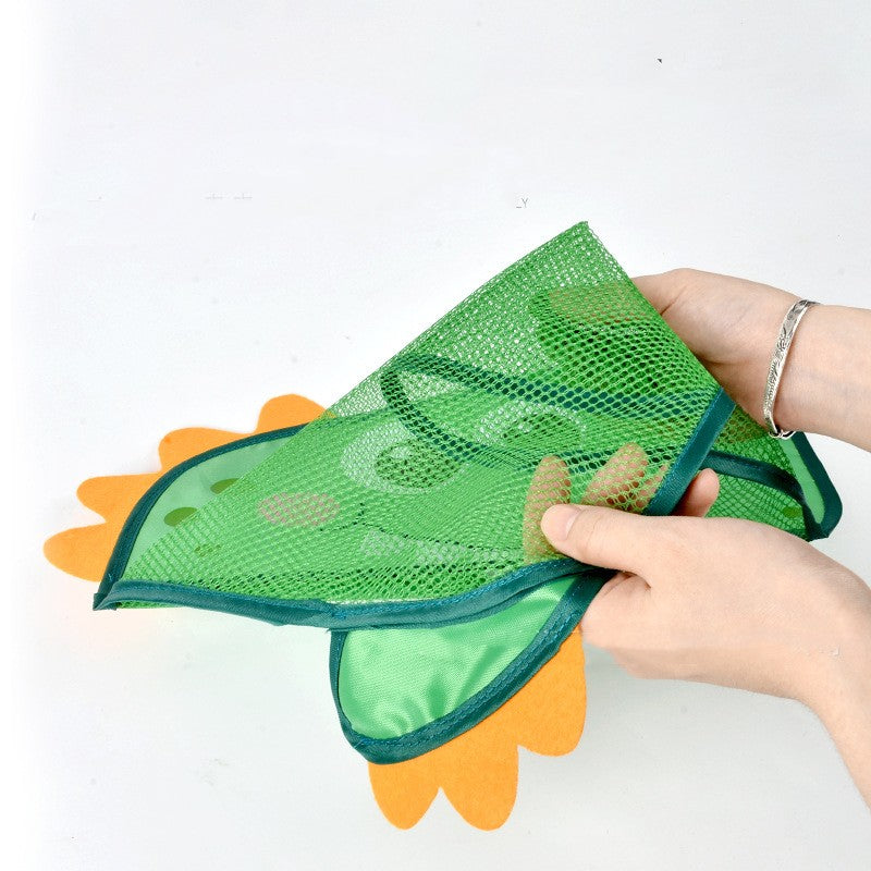 Waterproof Dinosaur Mesh Storage Bag for Bathroom with Suction Cup - Cartoon Baby Organizer